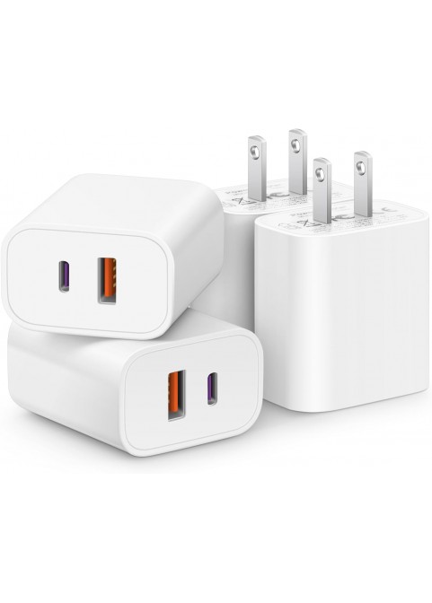 4 Pack - USB C Charger Block Fast Charging Multiport Adpater-20W White