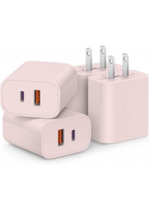 4 Pack - USB C Charger Block Fast Charging Multiport Adpater-20W Pink