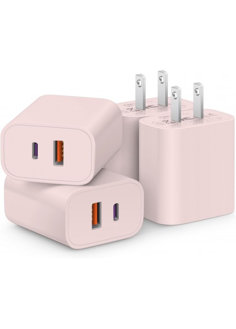 4 Pack - USB C Charger Block Fast Charging Multiport Adpater-20W Pink