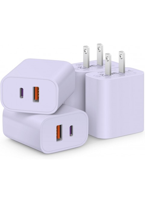 4 Pack - USB C Charger Block Fast Charging Multiport Adpater-20W Purple