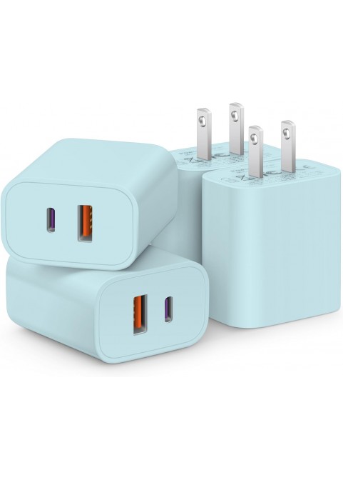 4 Pack - USB C Charger Block Fast Charging Multiport Adpater-20W Blue