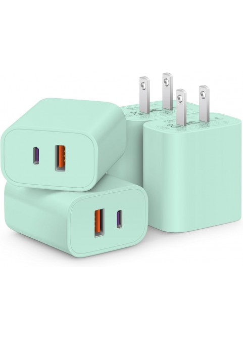 4 Pack - USB C Charger Block Fast Charging Multiport Adpater-20W Mint